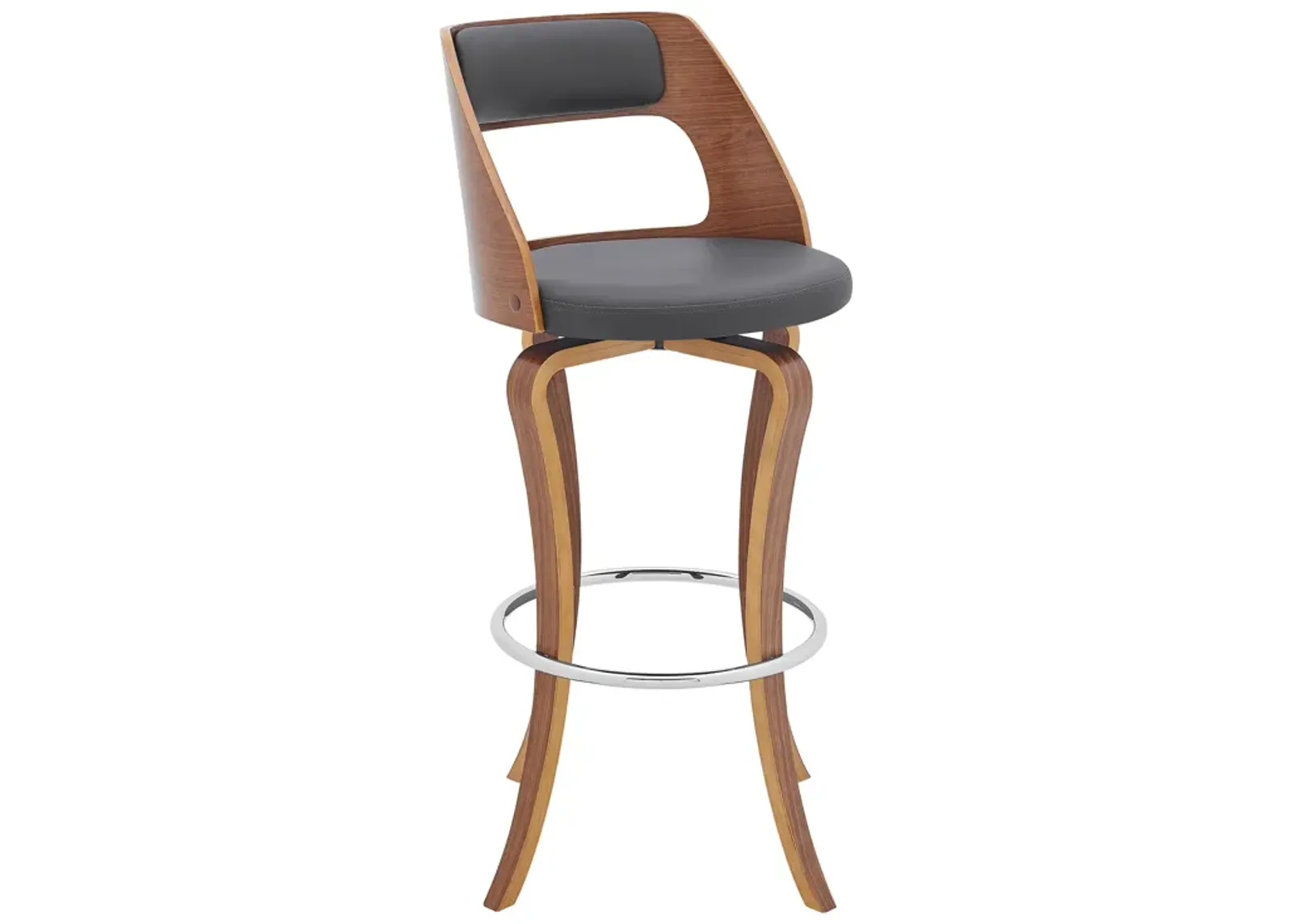 Grady 29" Swivel Gray Faux Leather and Walnut Wood Bar Stool