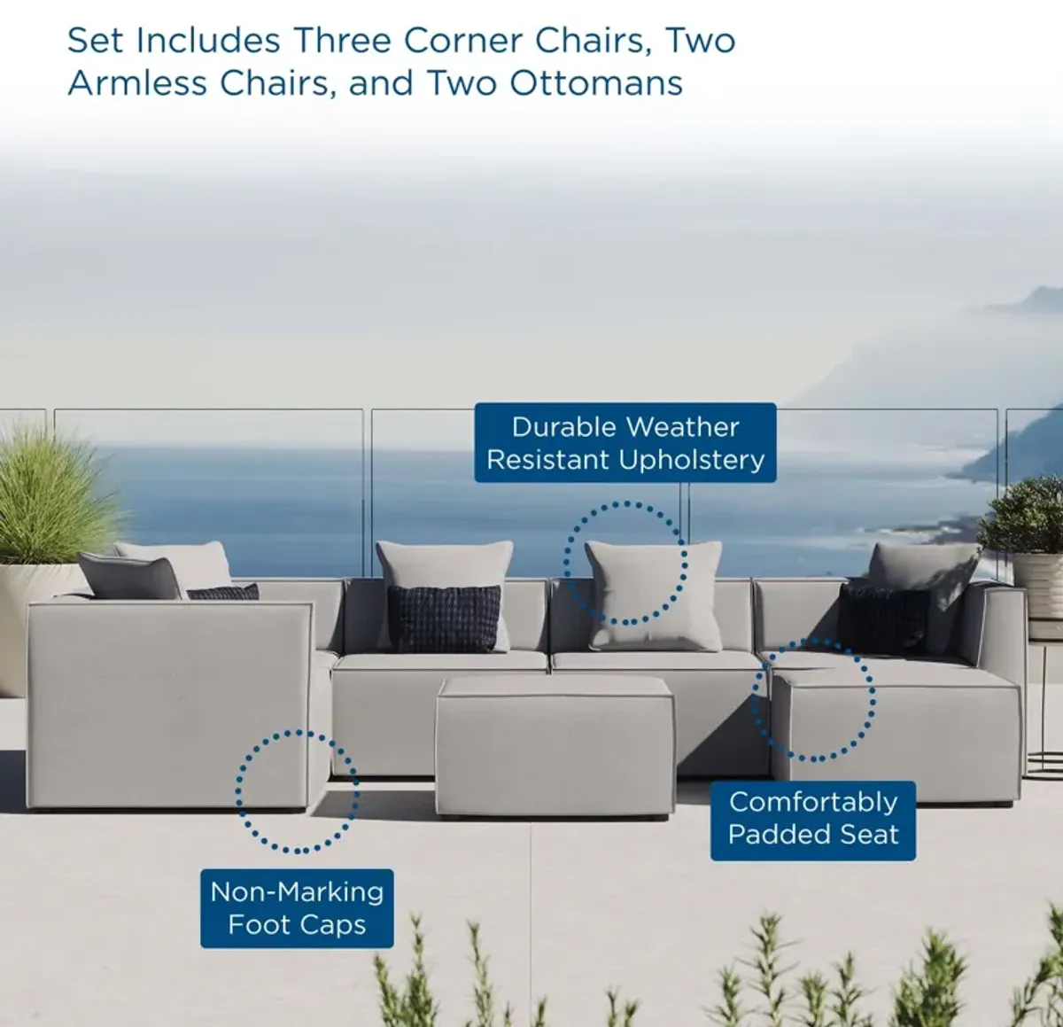 Saybrook Outdoor Patio Upholstered 7-Piece Sectional Sofa