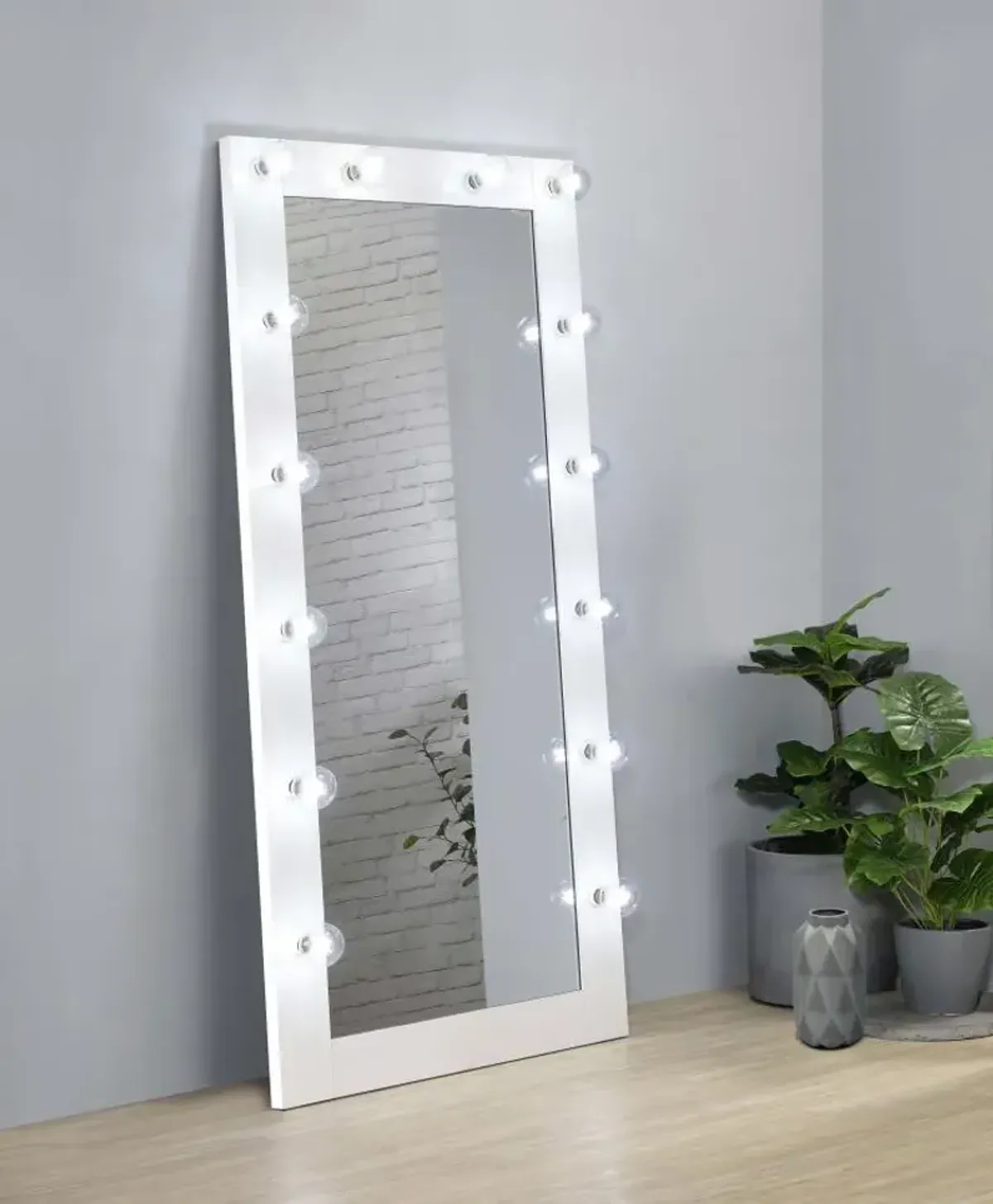 Zayan Full Length Floor Mirror With Lighting White High Gloss