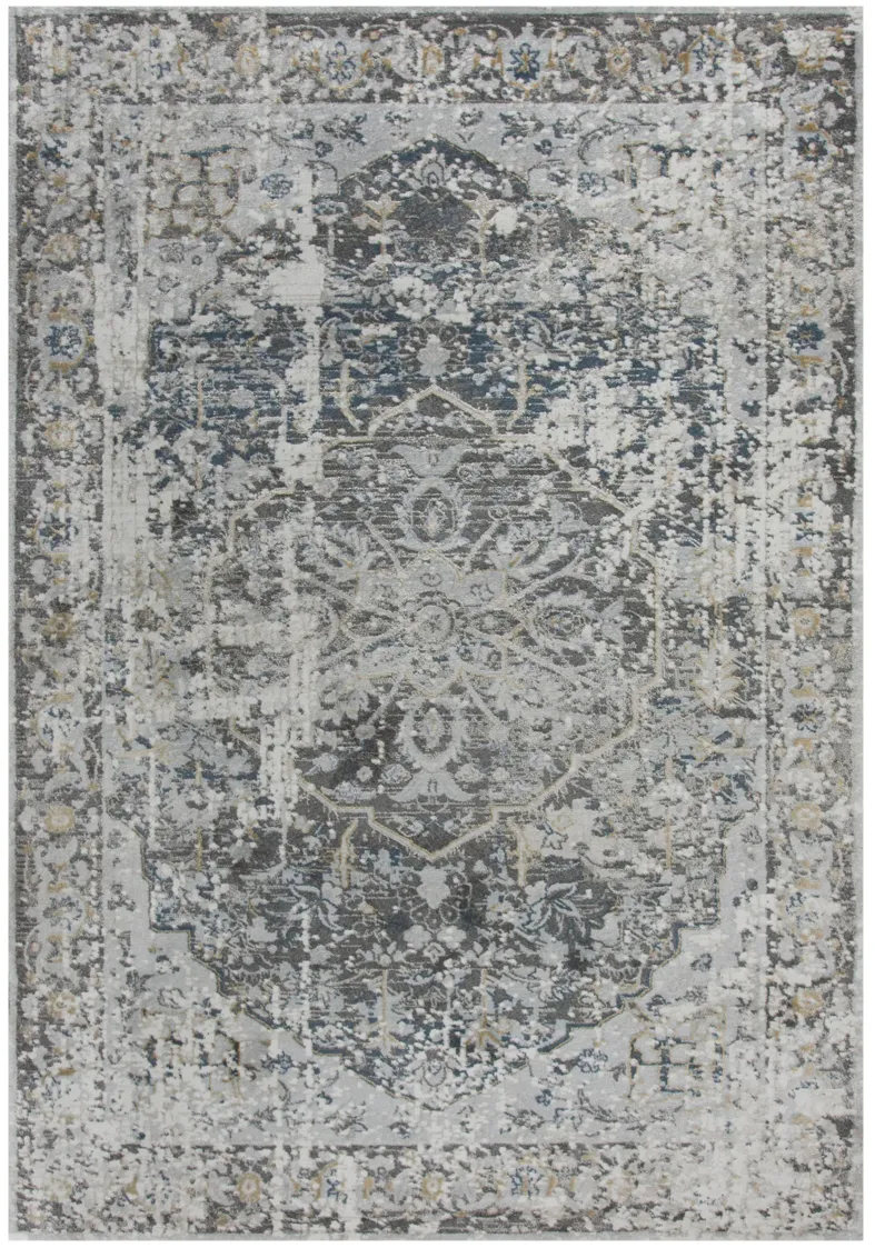 Bristol Beige/Blue Broken Medallion Polypropylene/Polyester 3'11" x 5'6" Rectangle Rug