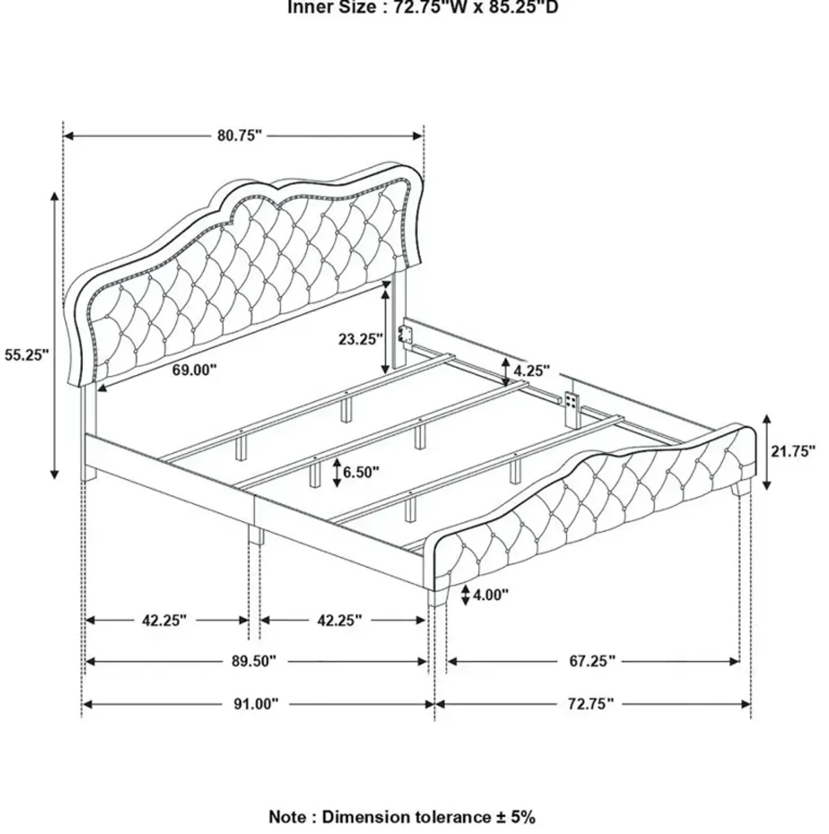 Bella Upholstered Tufted Panel Bed Grey