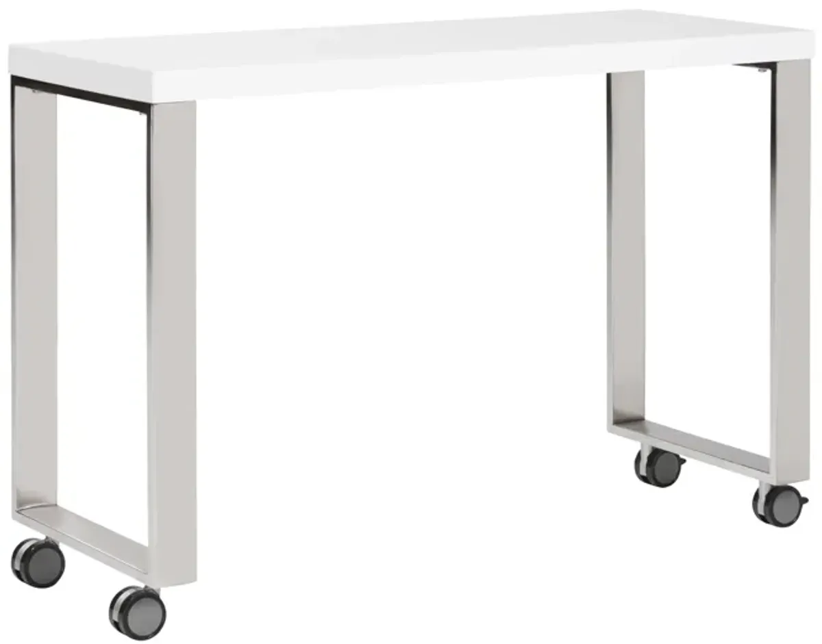 Dillon 40" Side Return in High Gloss White with Polished Stainless Steel Base