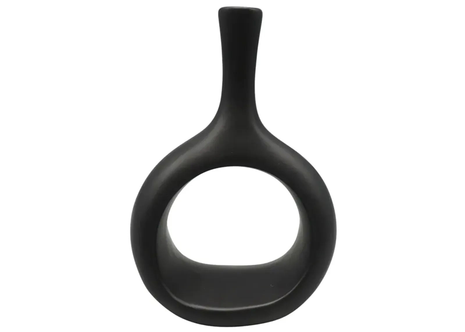 Cer, 9" Curved Open Cut Out Vase, Black