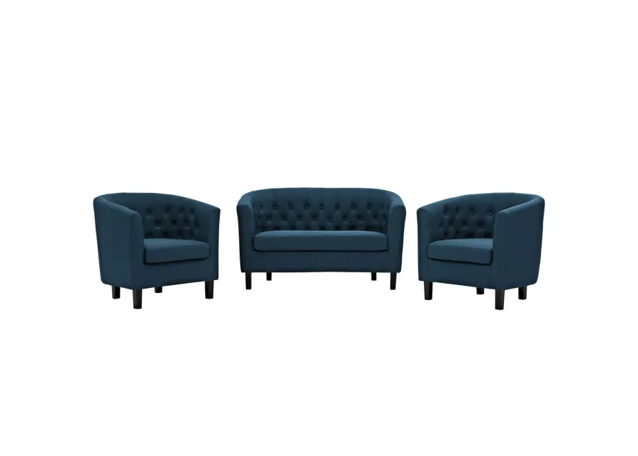 Prospect 3 Piece Upholstered Fabric Loveseat and Armchair Set