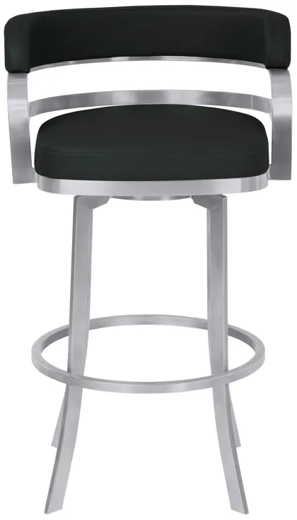 Prinz 26" Counter Height Swivel Black Faux Leather and Brushed Stainless Steel Bar Stool