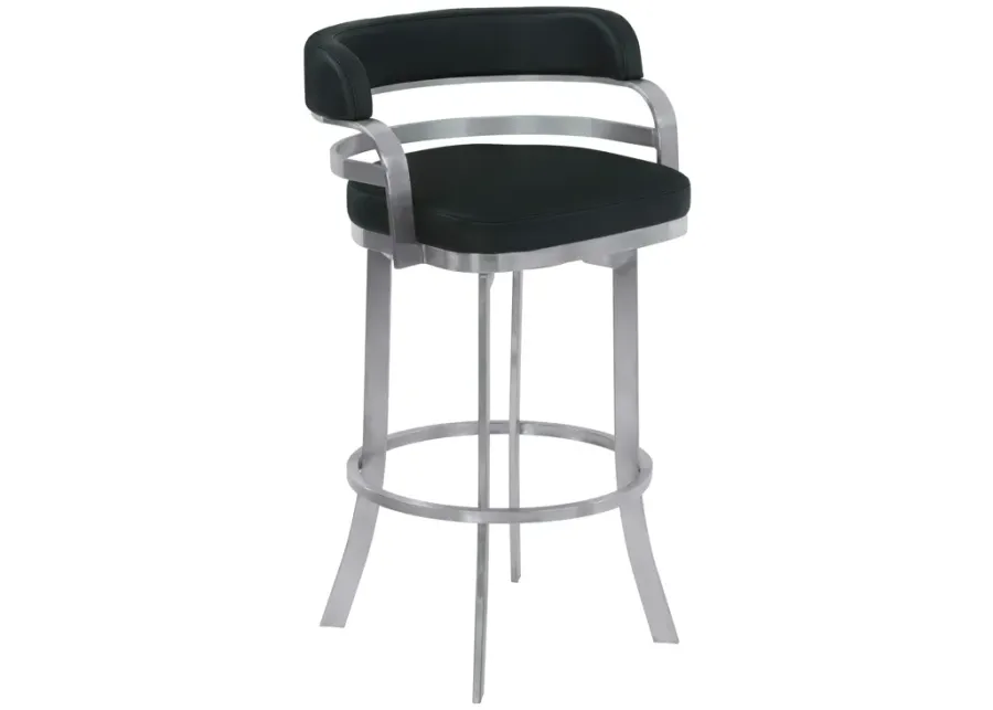 Prinz 26" Counter Height Swivel Black Faux Leather and Brushed Stainless Steel Bar Stool