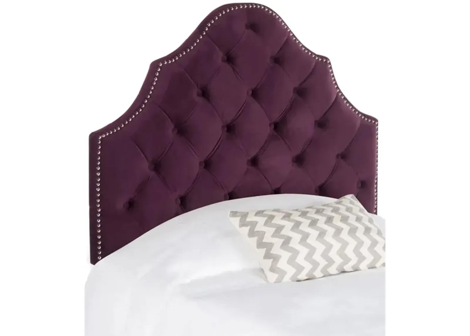 Arebelle Aubergine Velvet Headboard - Silver Nail Head