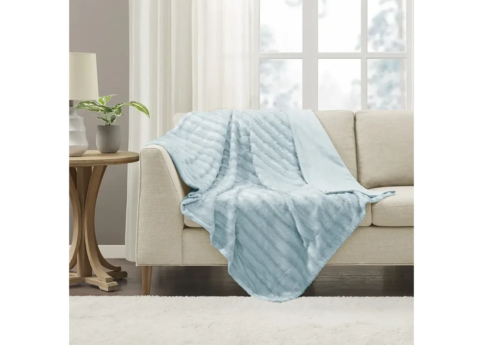 Madison Park Duke Blue Long Fur Throw