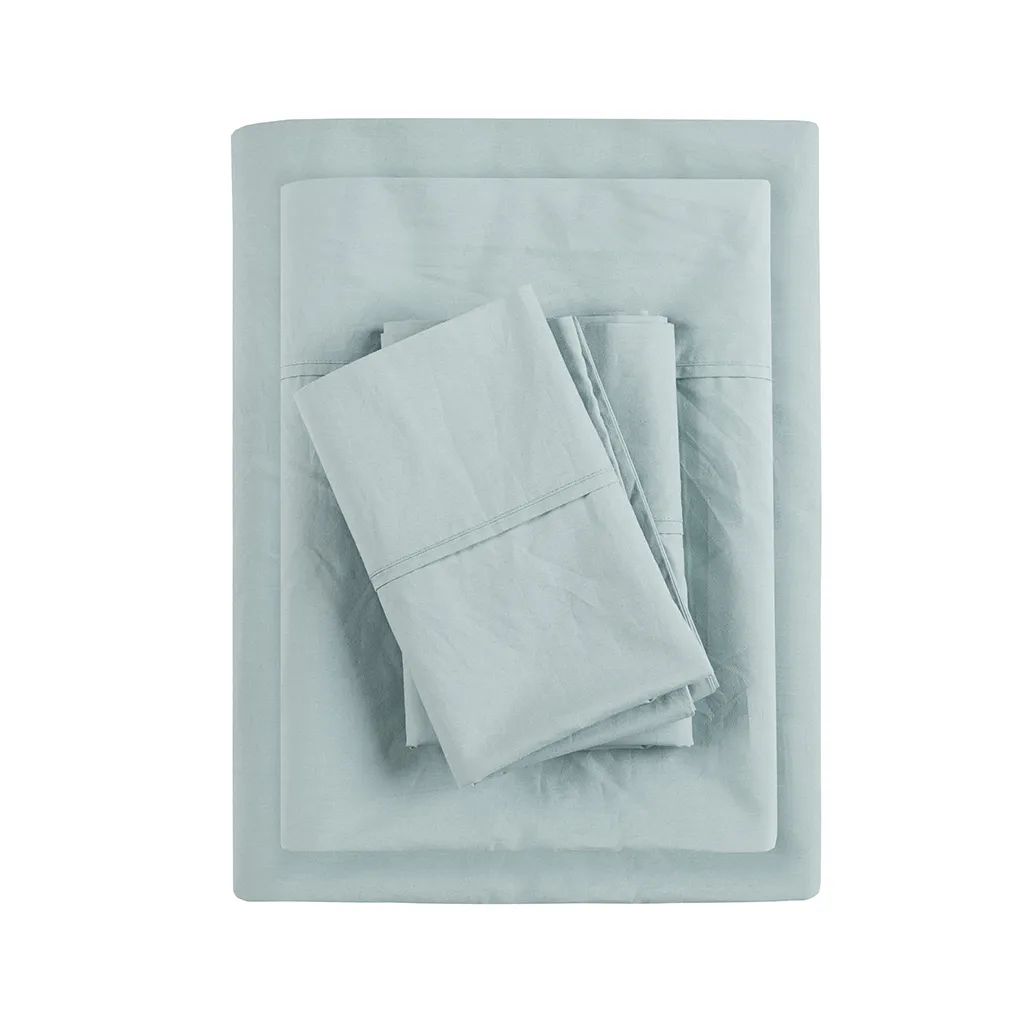 Madison Park Peached Percale Aqua 200 Thread Count Relaxed Cotton Percale Sheet Set