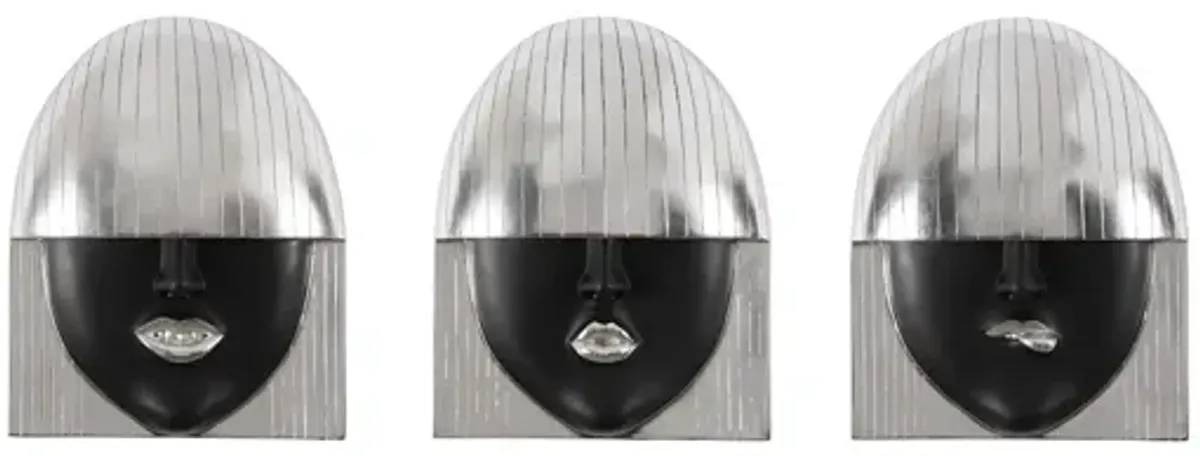 Fashion Faces Wall Art, Small, Black and Silver Leaf, Set of 3