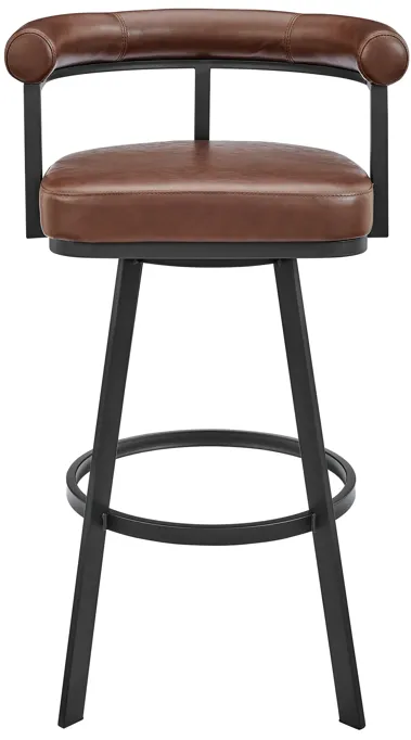 Magnolia 26" Swivel Counter Stool in Black Metal with Brown Faux Leather