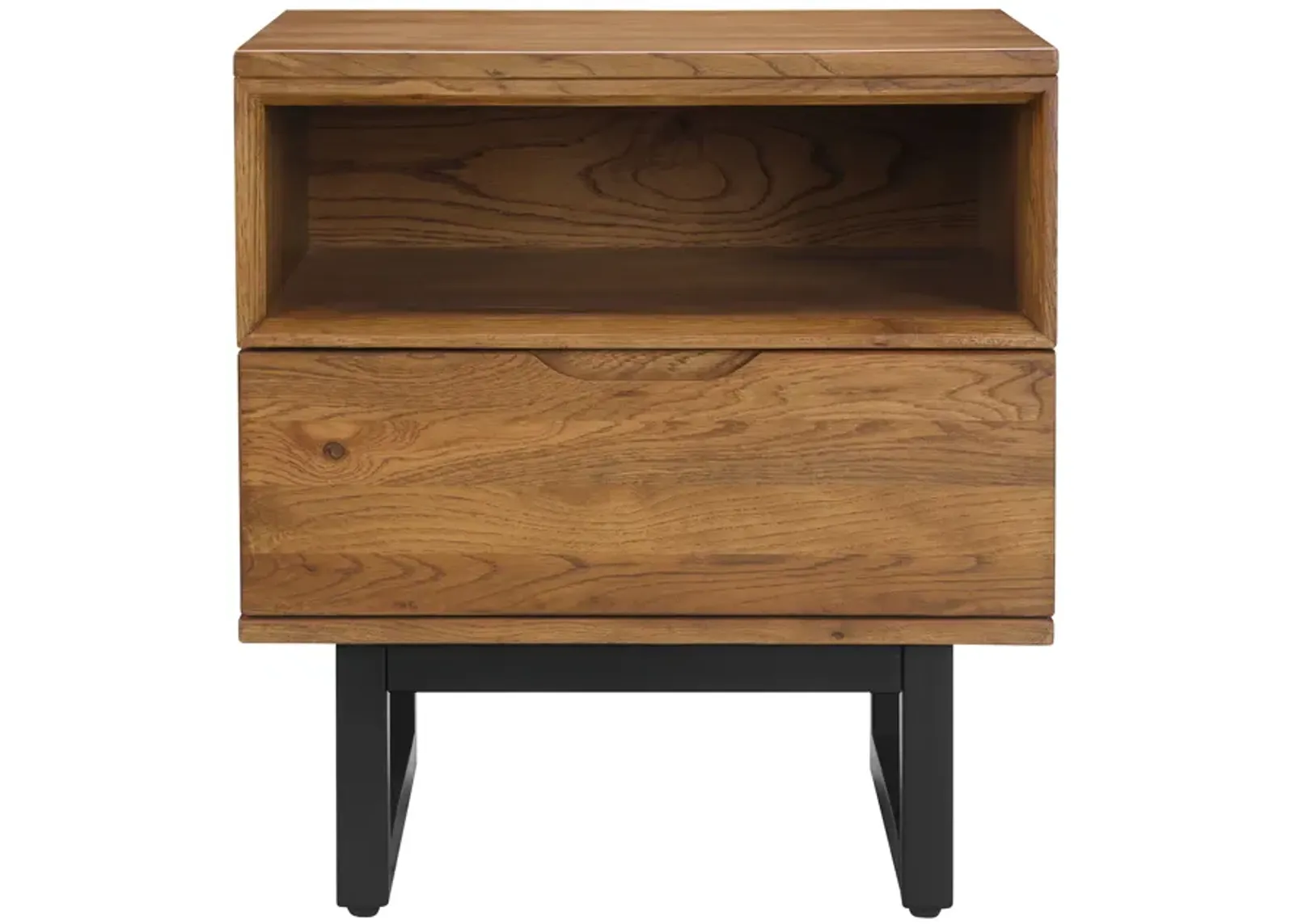 Aldo 1 Drawer Nightstand in Brown Oak Wood with Black Metal Legs