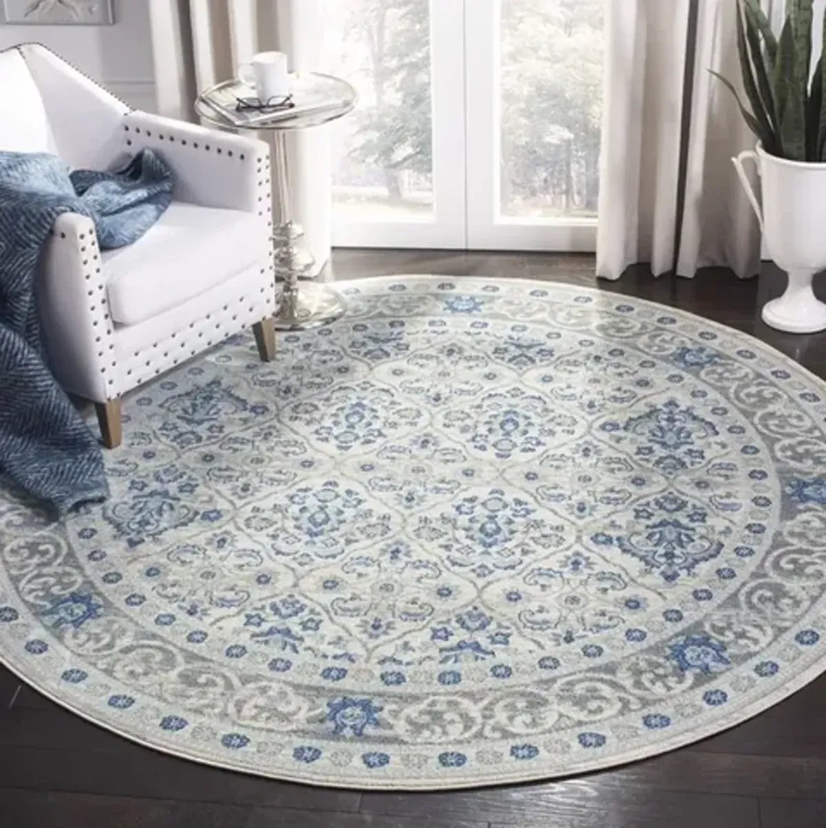 Brentwood 870 Light Grey / Blue 6'-7" X 6'-7" Round Round Powerloomed Rug