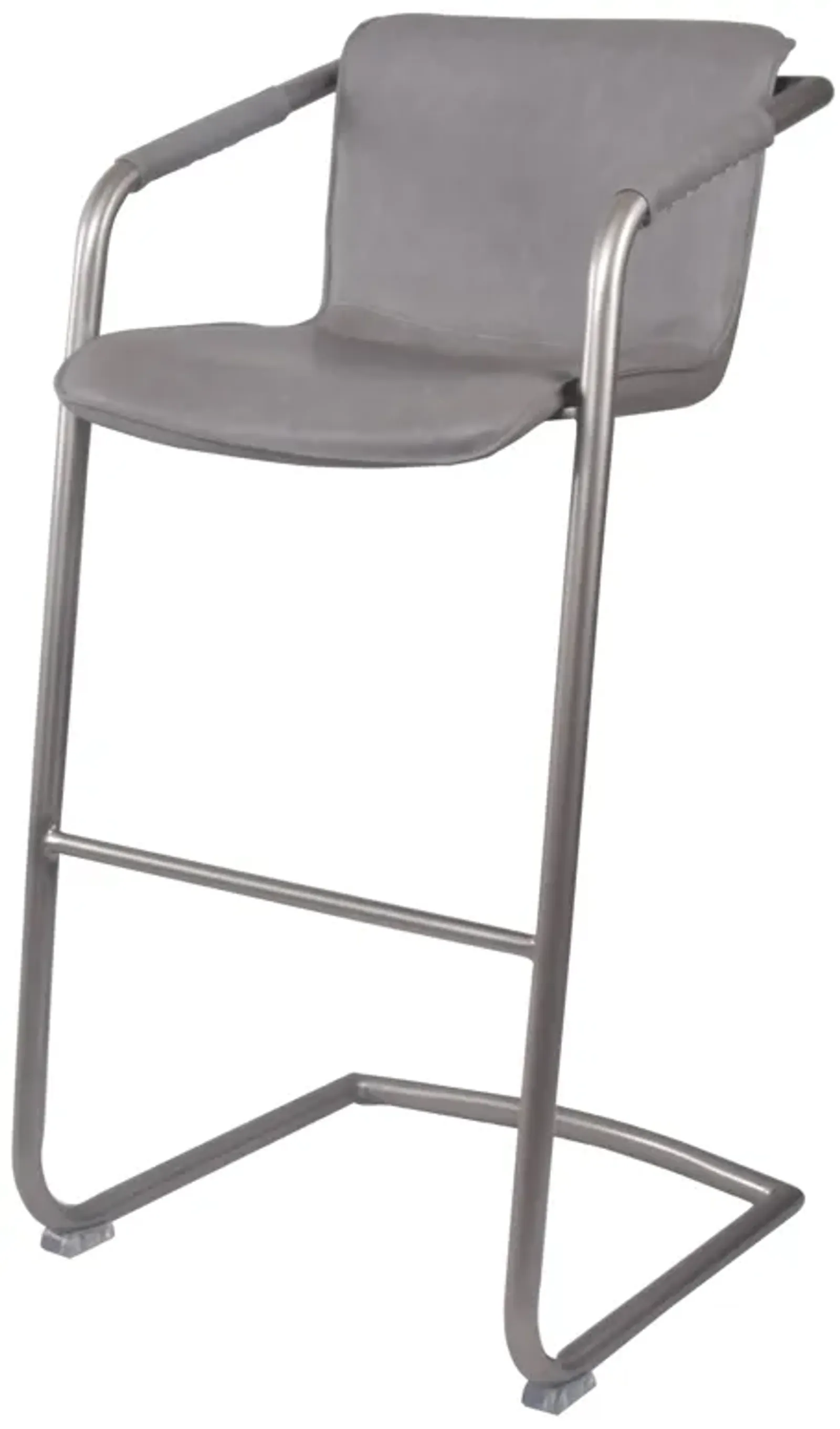 Indy Faux Leather Bar Stool  Arms Silver Frame, Antique Graphite Gray  - Set of 2