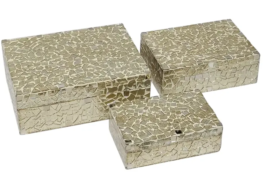 S/3 6/7/9" Mosaic Boxes, Champagne - Set of 3