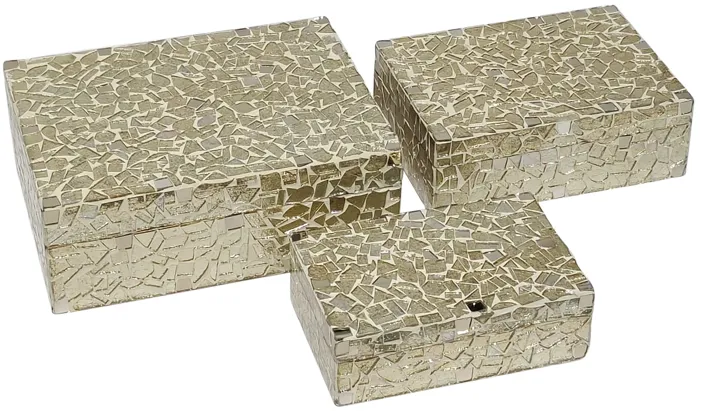 S/3 6/7/9" Mosaic Boxes, Champagne - Set of 3