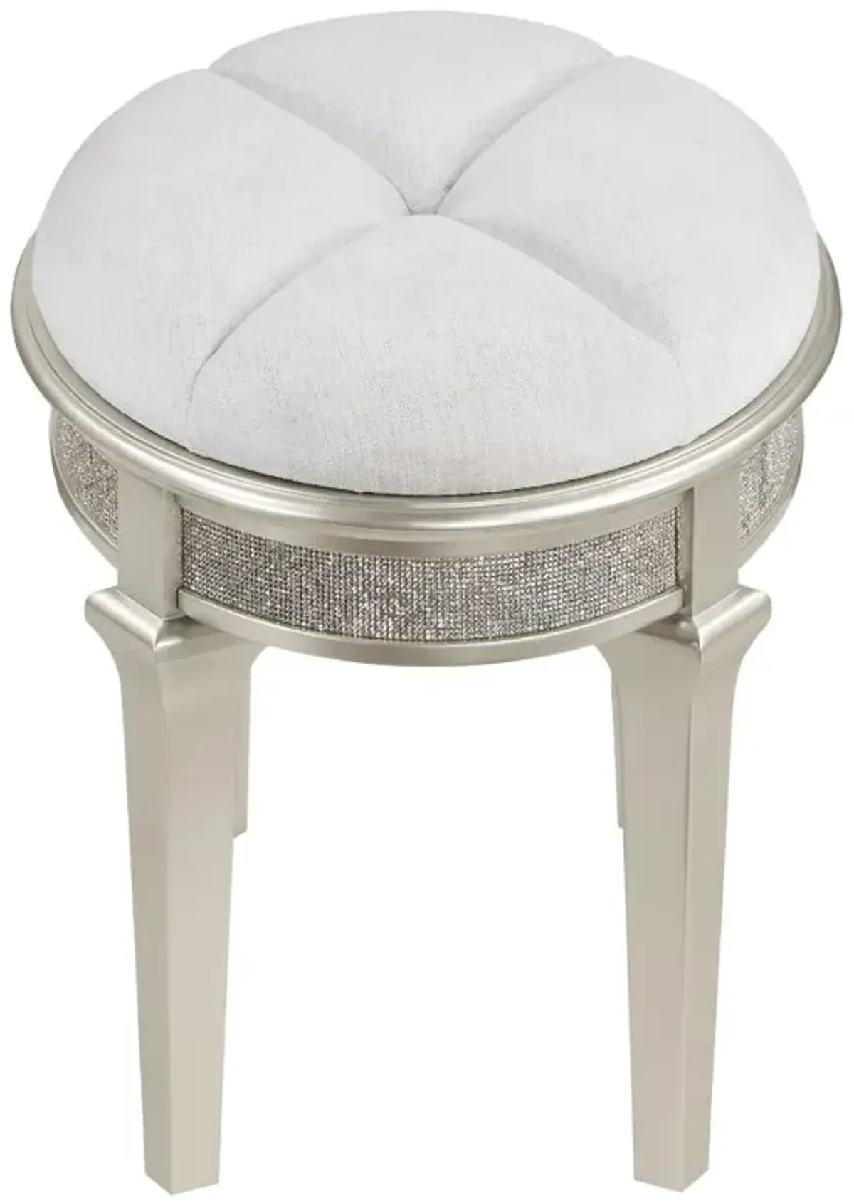 Evangeline Oval Vanity Stool with Faux Diamond Trim Silver and Ivory