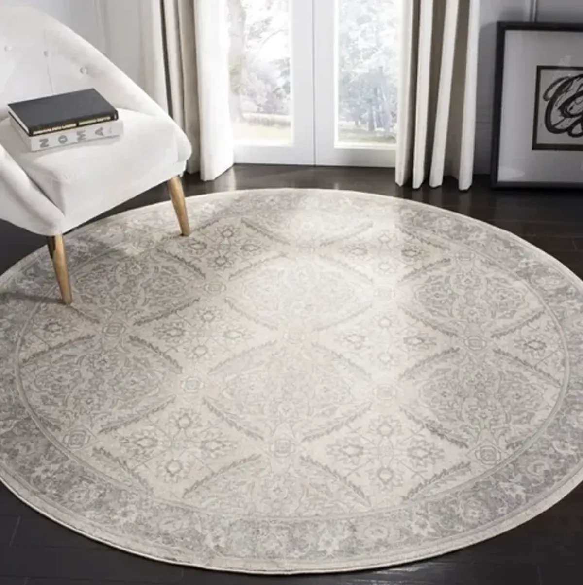 Brentwood 863 Cream / Grey 5' X 5' Round Round Powerloomed Rug