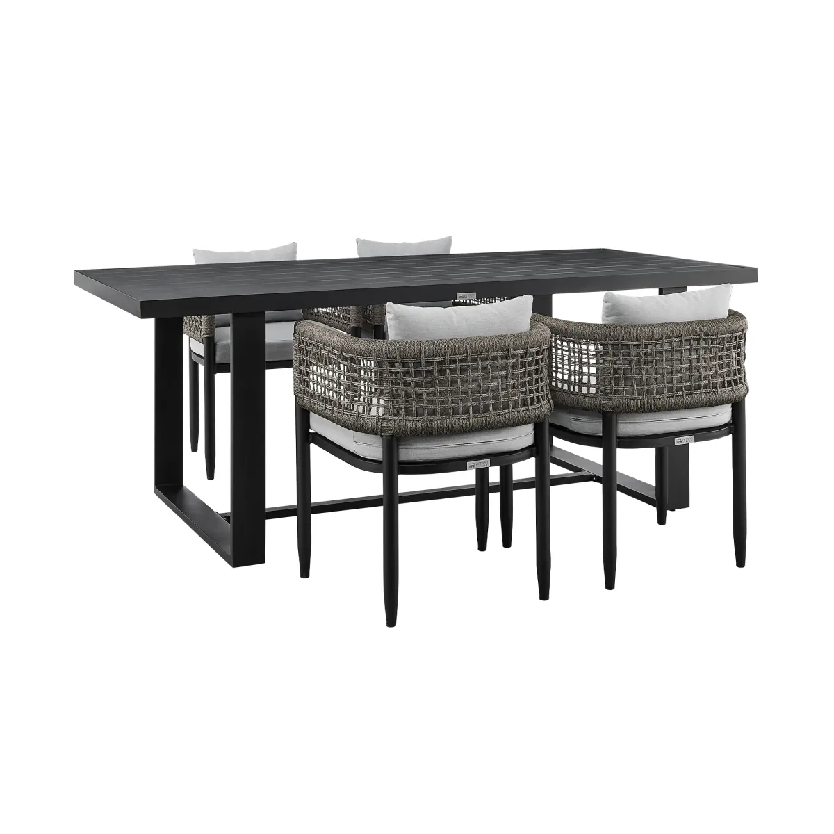 Alegria Outdoor Patio 5-Piece Dining Table Set in Aluminum with Grey Rope and Cushions