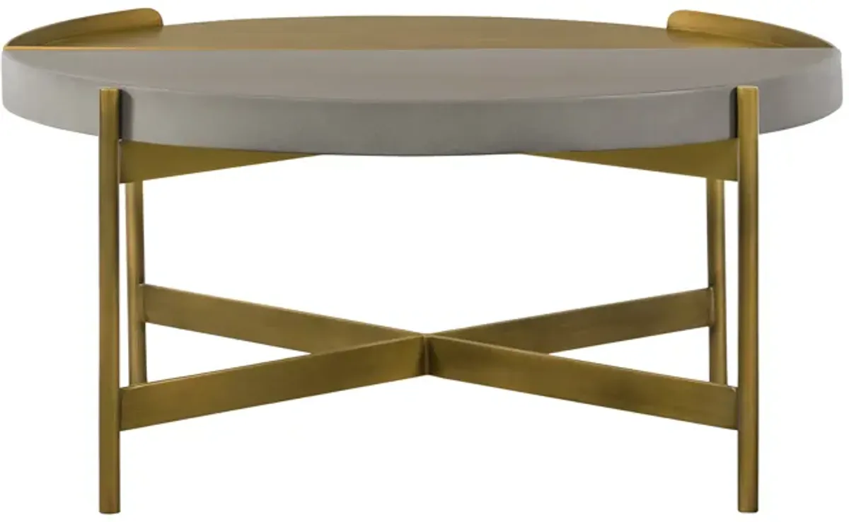 Dua Gray Concrete Coffee Table with Antique Brass