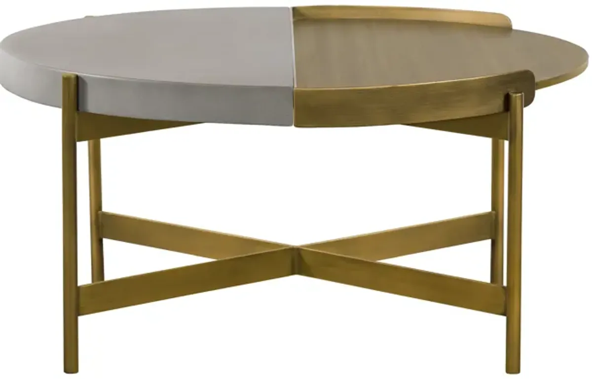 Dua Gray Concrete Coffee Table with Antique Brass