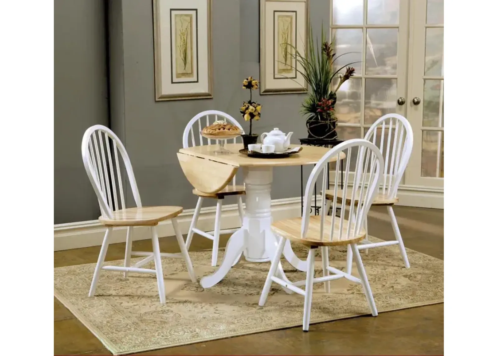 Allison 5-piece Drop Leaf Dining Set Natural Brown and White