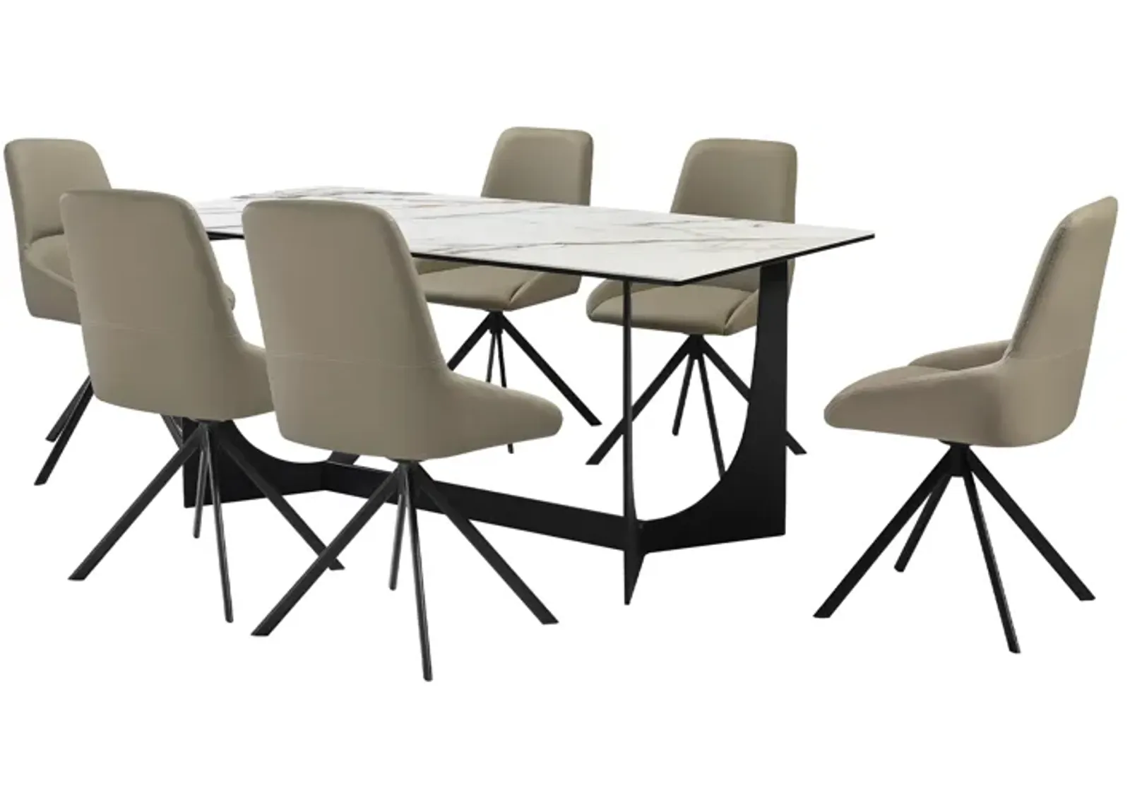 Esme Maverick 7 Piece Dining Set with Taupe Gray Faux Leather Chairs