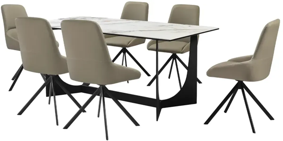 Esme Maverick 7 Piece Dining Set with Taupe Gray Faux Leather Chairs