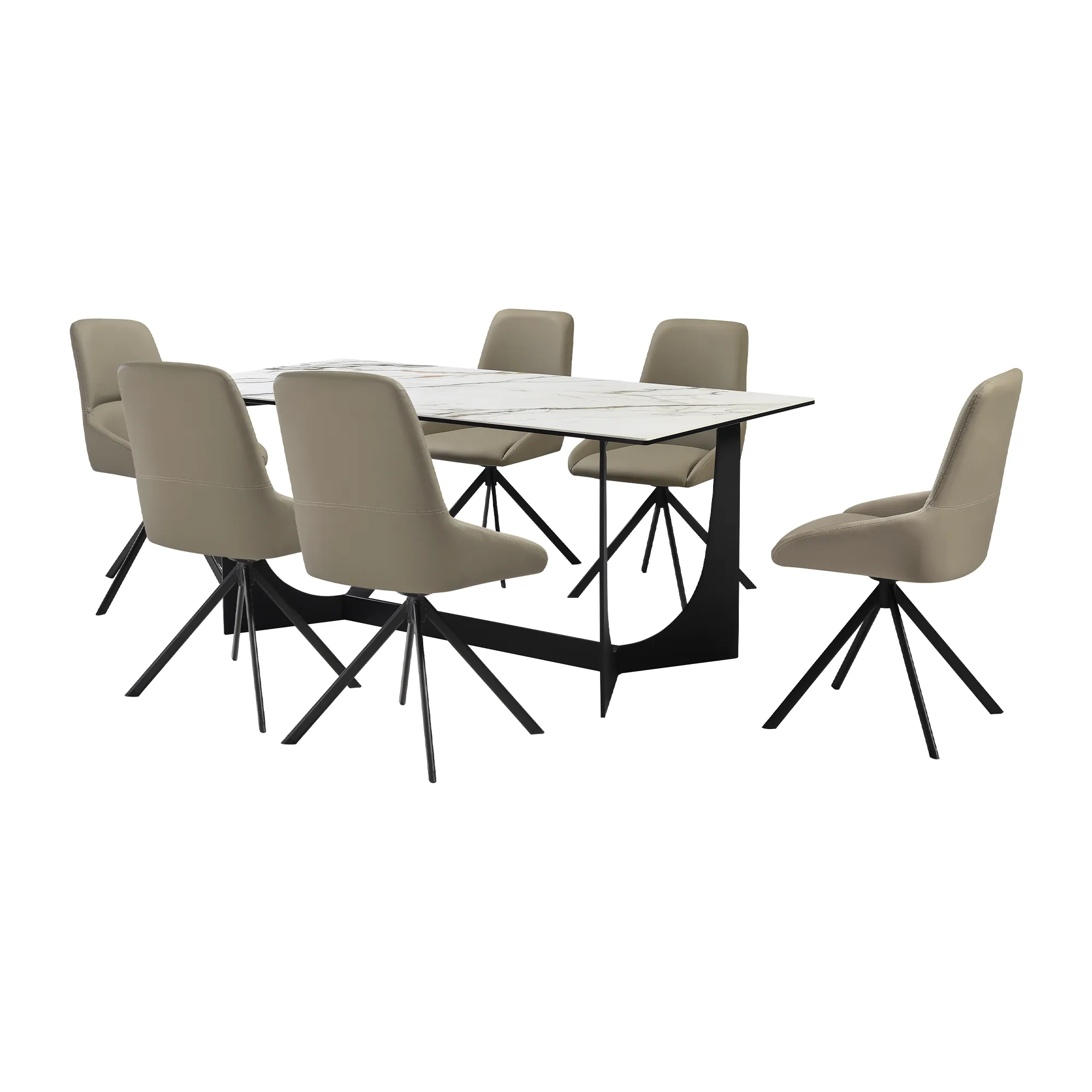 Esme Maverick 7 Piece Dining Set with Taupe Gray Faux Leather Chairs