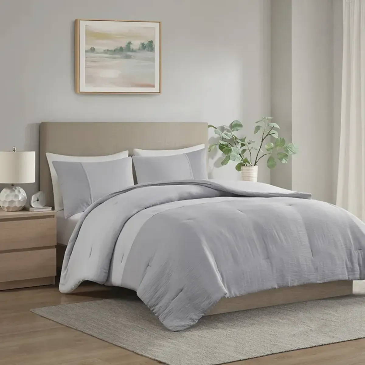 Beautyrest Miro Gray 3 Piece Gauze Oversized Comforter Set