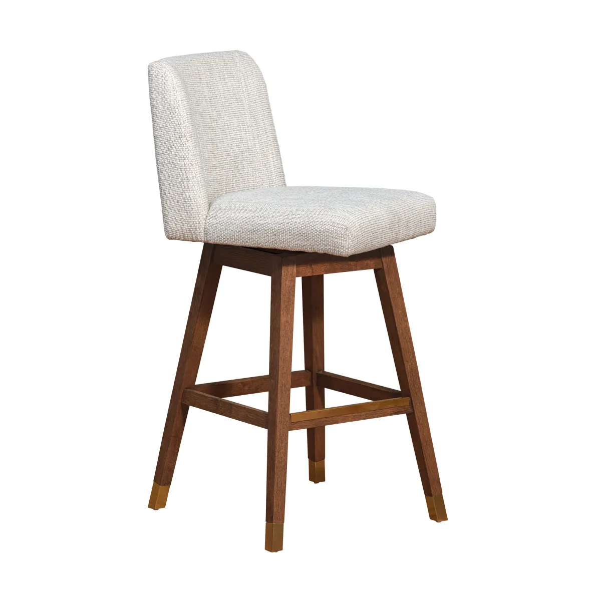 Basila Swivel Bar Stool in Brown Oak Wood Finish with Beige Fabric