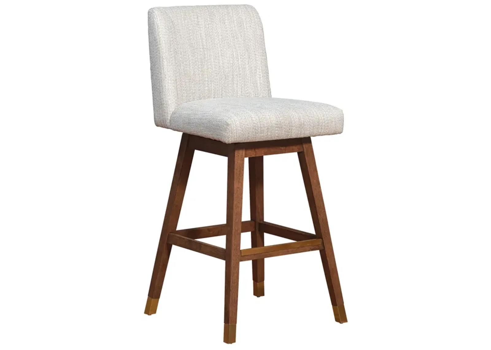 Basila Swivel Bar Stool in Brown Oak Wood Finish with Beige Fabric