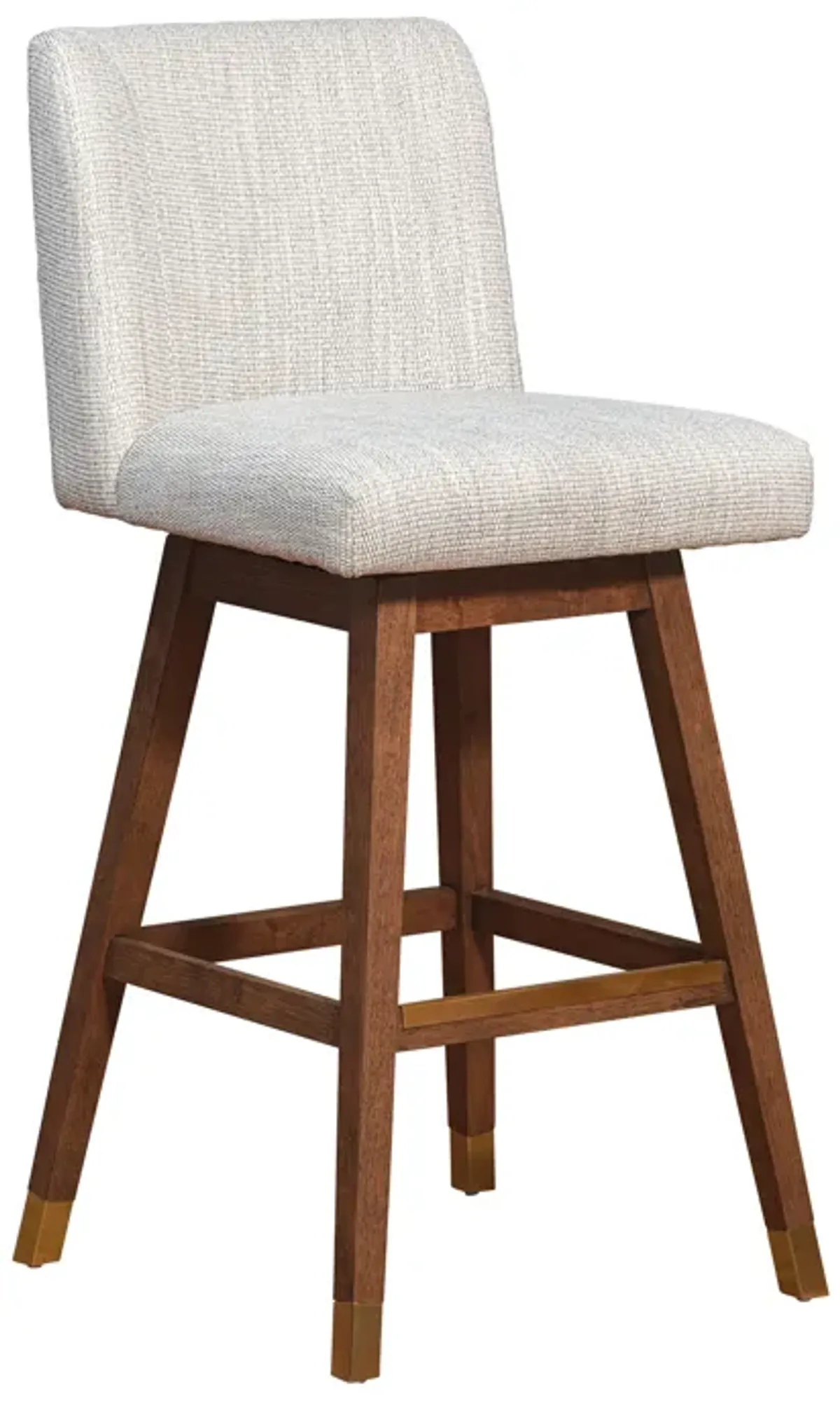 Basila Swivel Bar Stool in Brown Oak Wood Finish with Beige Fabric