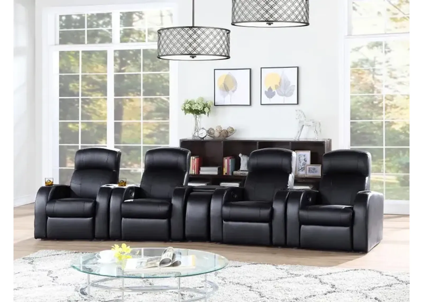 Cyrus Upholstered Recliner Living Room Set Black