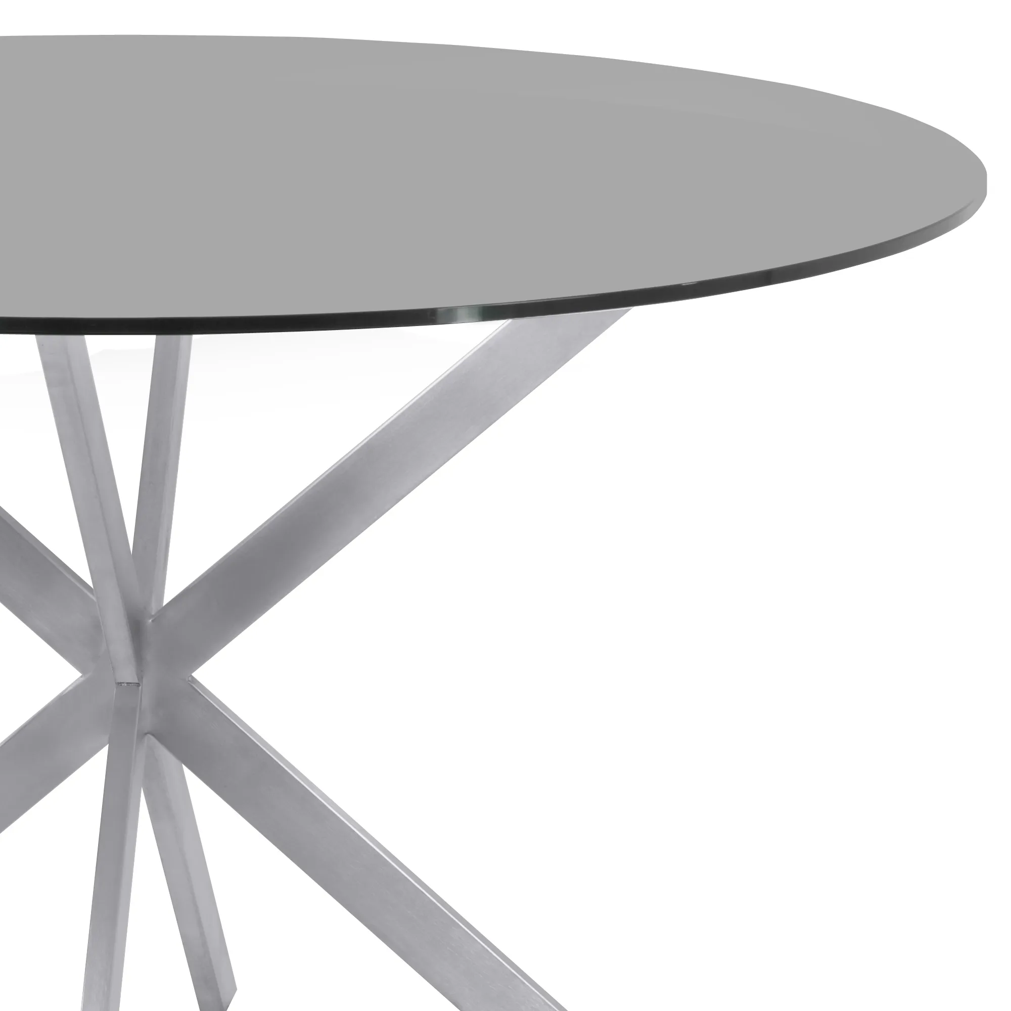 Mystere Round Dining Table in Brushed Stainless Steel with Gray Tempered Glass Top