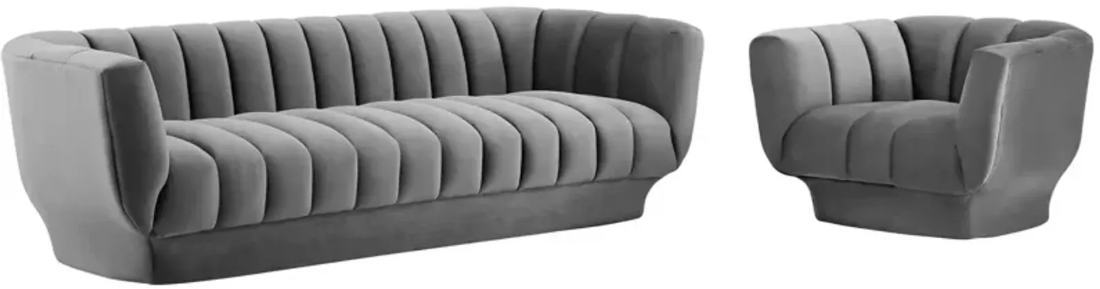 Entertain Vertical Channel Tufted Performance Velvet Sofa and Armchair Set