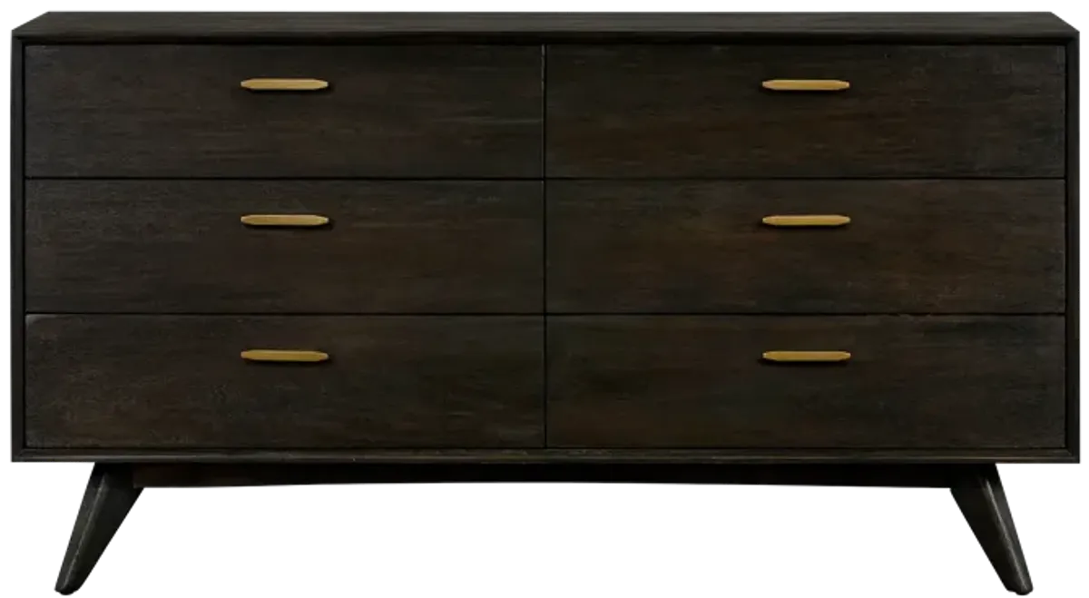 Baly Acacia Mid-Century 6 Drawer Dresser