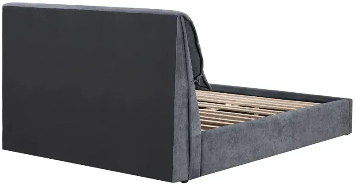 Laurel Upholstered Eastern King Platform Bed with Pillow Headboard Charcoal Grey