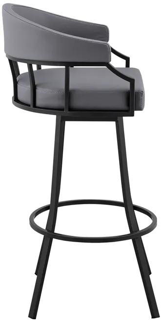 Palmdale 30" Swivel Slate Grey Faux Leather and Black Metal Bar Stool