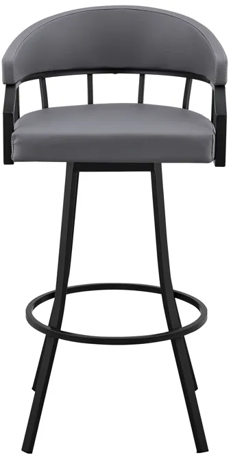 Palmdale 30" Swivel Slate Grey Faux Leather and Black Metal Bar Stool