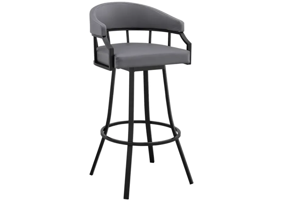 Palmdale 30" Swivel Slate Grey Faux Leather and Black Metal Bar Stool