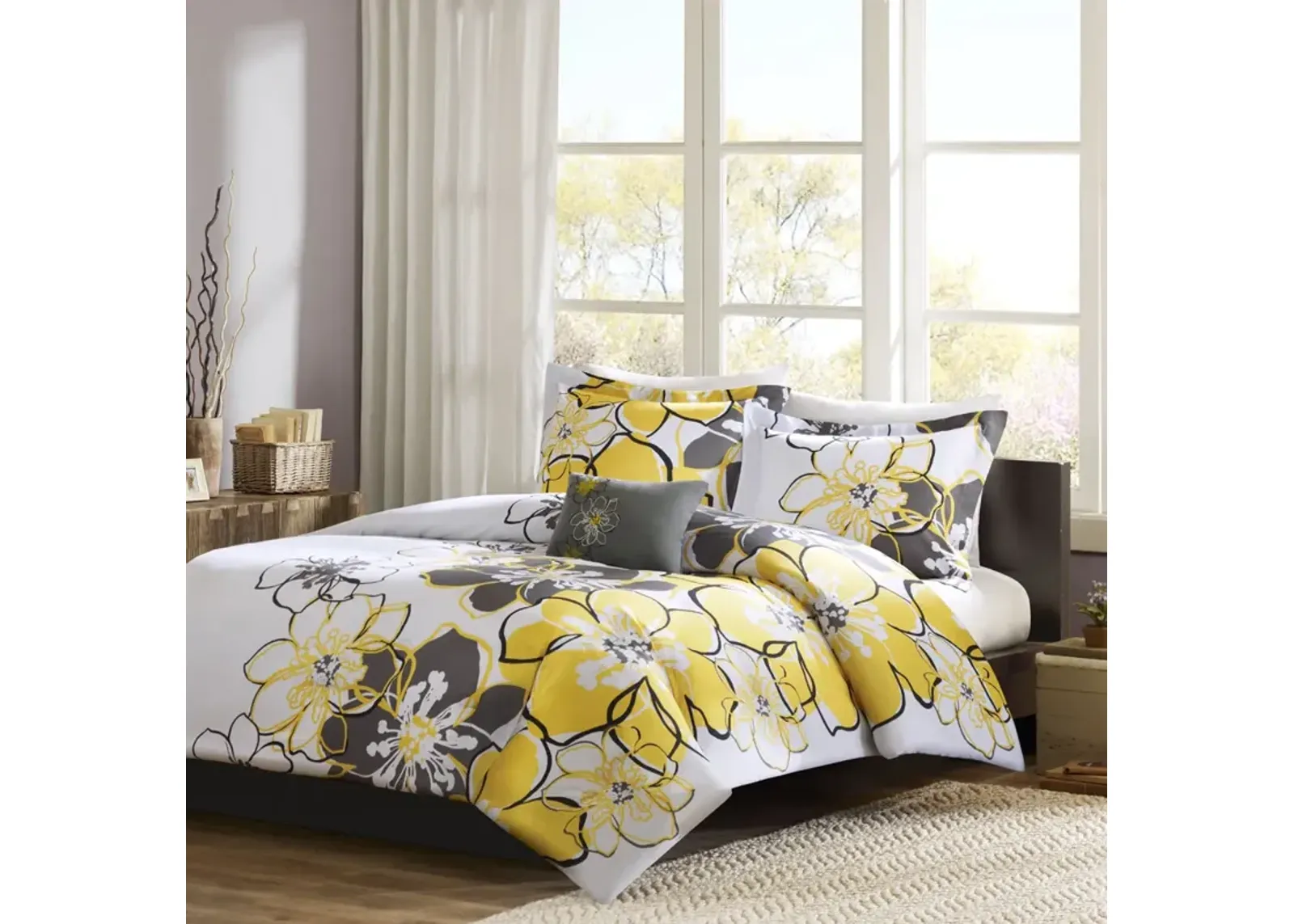 Mi Zone Allison Yellow Floral Duvet Cover Set