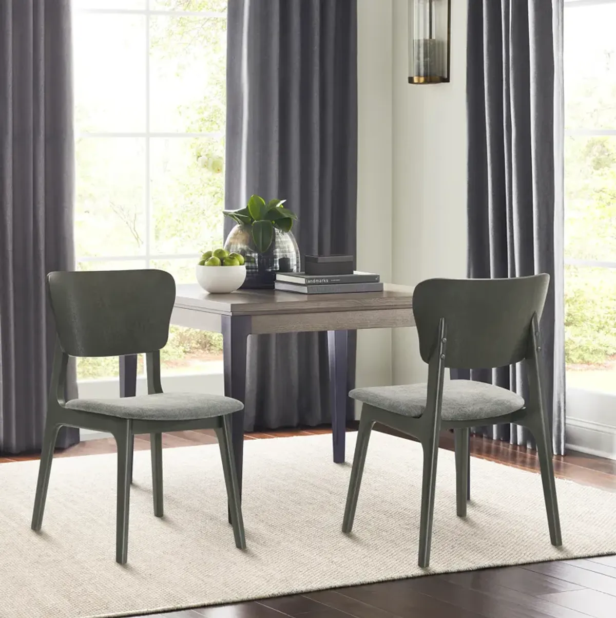 Kalia Wood Dining Chair in Gray Finish with Gray Fabric - Set of 2