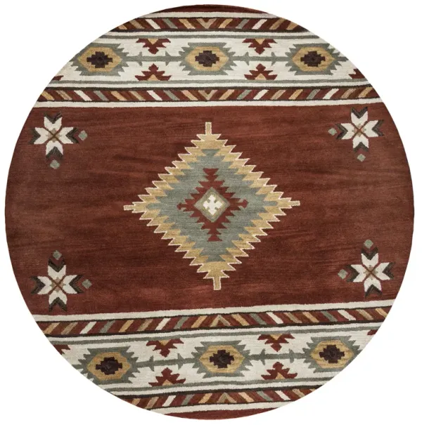 Southwest Navajo Red Southwest/Tribal Wool 8' x 8' Round Round  Rug