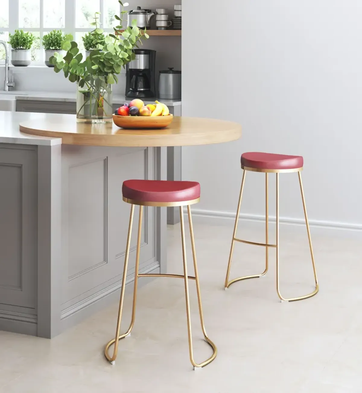 Bree Barstool (Set of 2) Burgundy & Gold