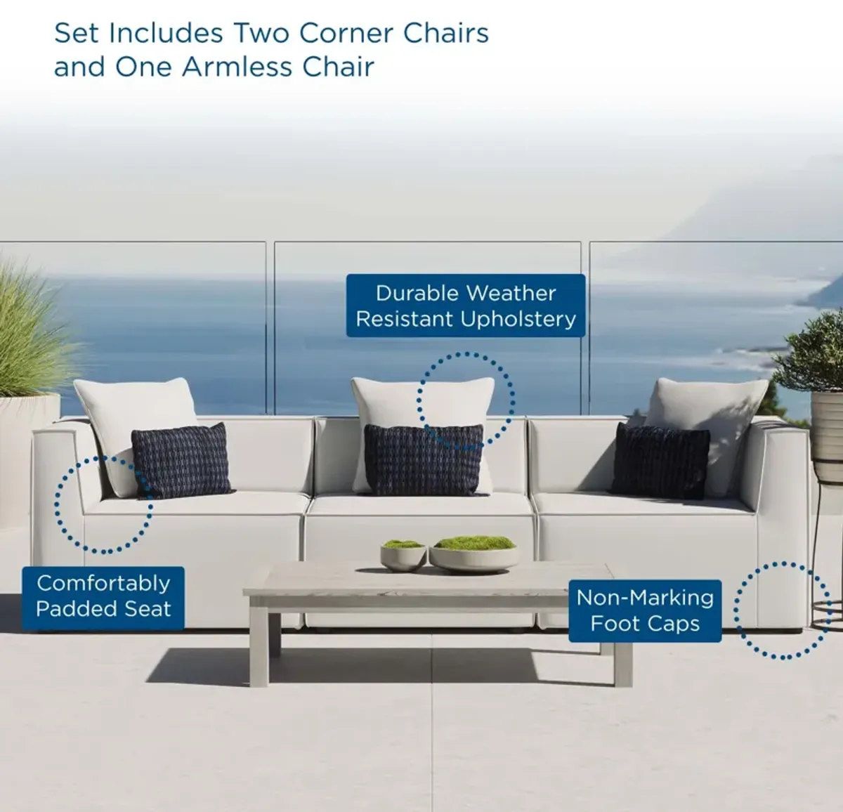 Saybrook Outdoor Patio Upholstered 3-Piece Sectional Sofa