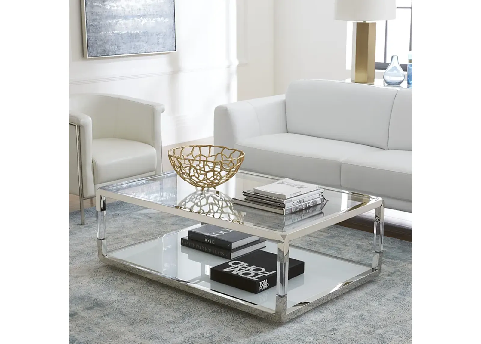 Jasper Coffee Table in Acrylic/White Glass/PSS