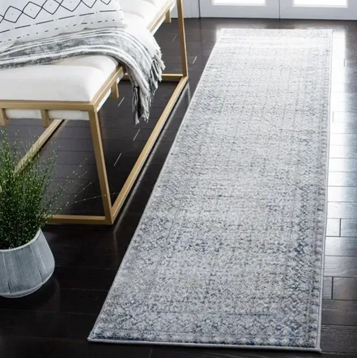 Brentwood 899 Ivory / Light Grey 2' X 12' Runner Powerloomed Rug