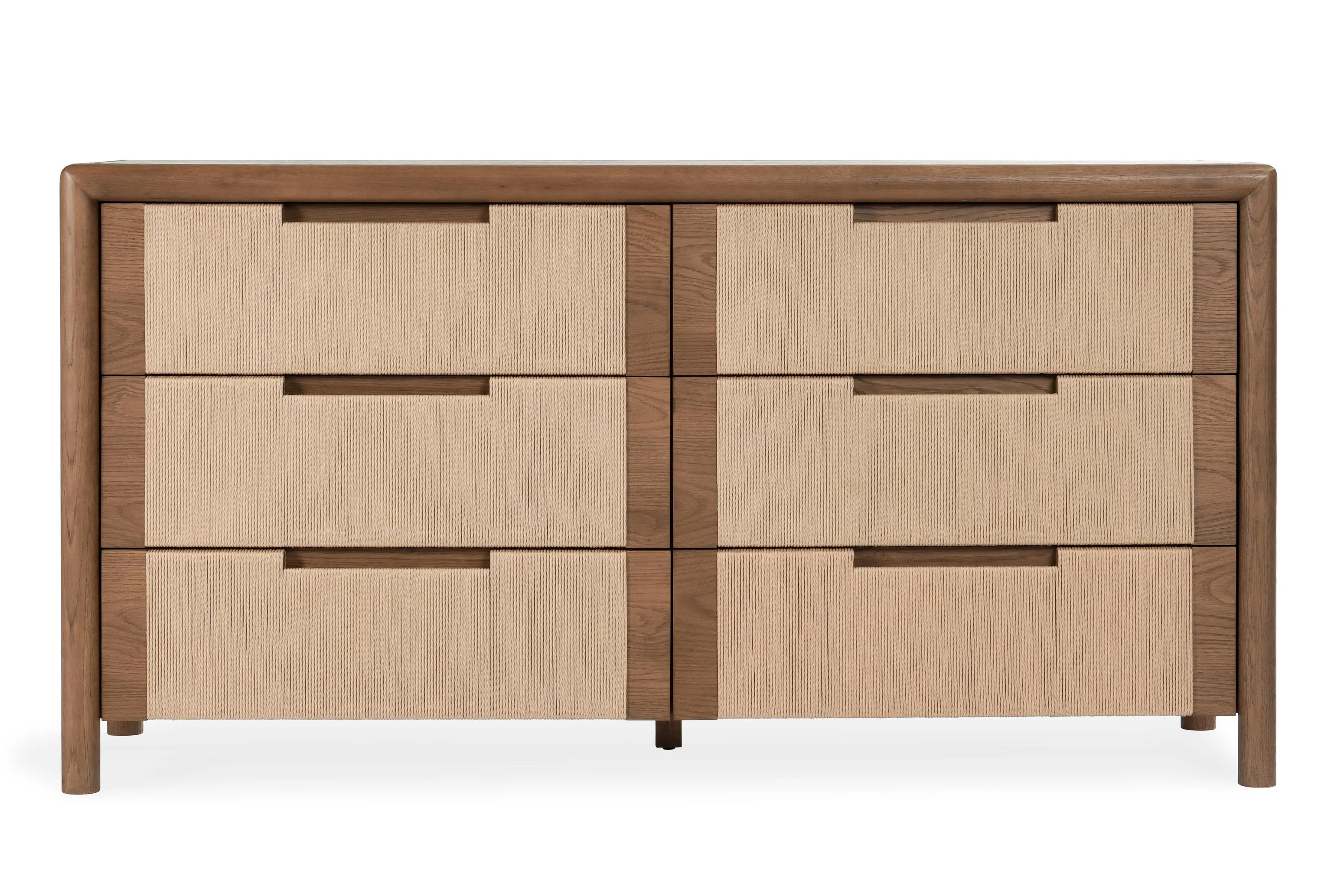 Corda Oak Wood 6-Drawer Dresser in Two-Tone Brown