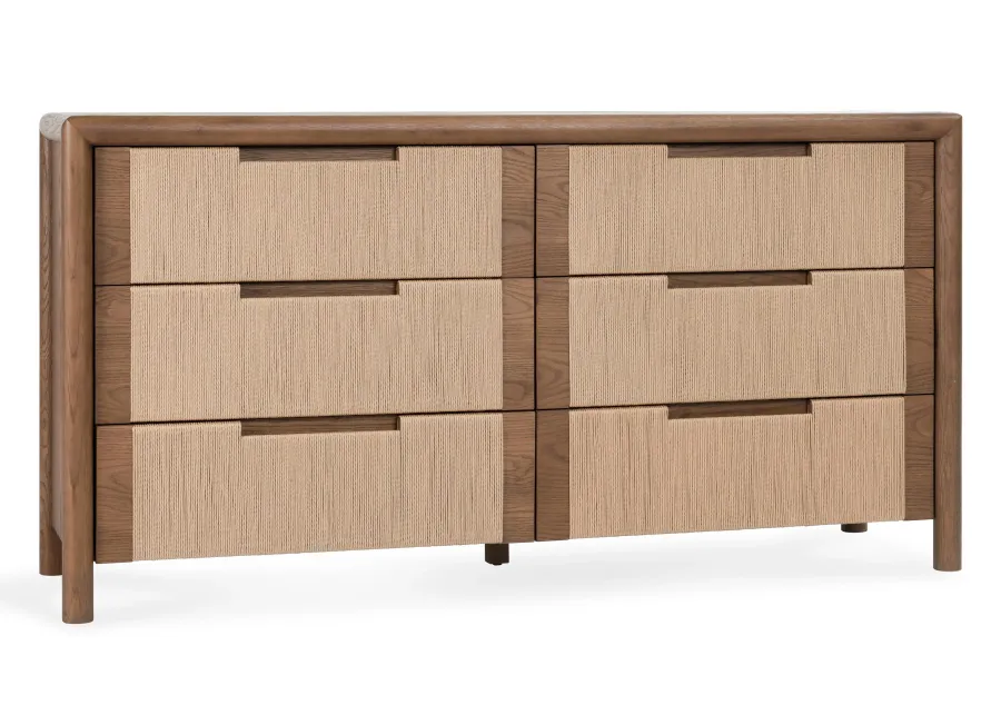 Corda Oak Wood 6-Drawer Dresser in Two-Tone Brown